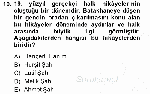 Halk Hikayeleri 2014 - 2015 Ara Sınavı 10.Soru