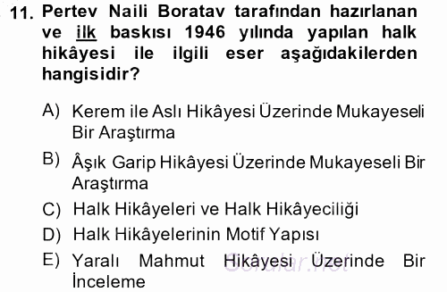 Halk Hikayeleri 2014 - 2015 Ara Sınavı 11.Soru