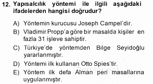 Halk Hikayeleri 2014 - 2015 Ara Sınavı 12.Soru