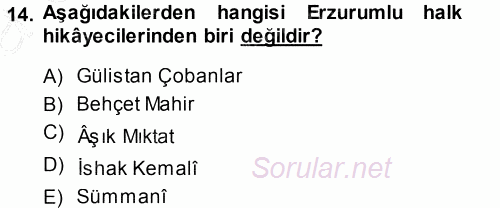 Halk Hikayeleri 2014 - 2015 Ara Sınavı 14.Soru