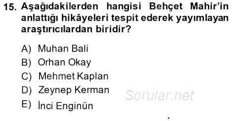 Halk Hikayeleri 2014 - 2015 Ara Sınavı 15.Soru