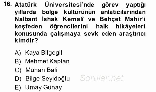 Halk Hikayeleri 2014 - 2015 Ara Sınavı 16.Soru