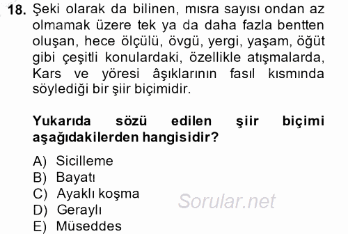 Halk Hikayeleri 2014 - 2015 Ara Sınavı 18.Soru