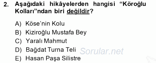 Halk Hikayeleri 2014 - 2015 Ara Sınavı 2.Soru