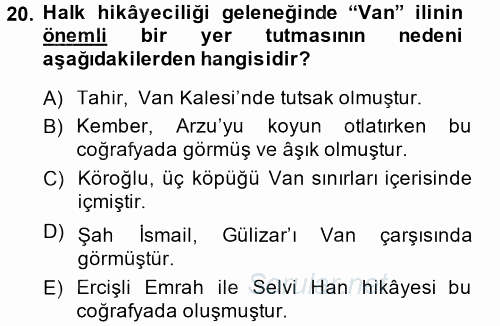 Halk Hikayeleri 2014 - 2015 Ara Sınavı 20.Soru