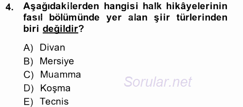 Halk Hikayeleri 2014 - 2015 Ara Sınavı 4.Soru