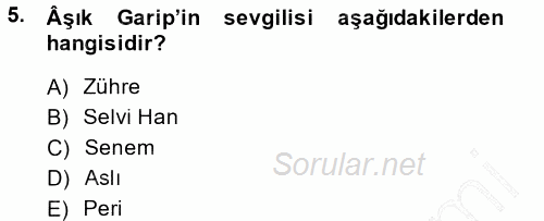 Halk Hikayeleri 2014 - 2015 Ara Sınavı 5.Soru