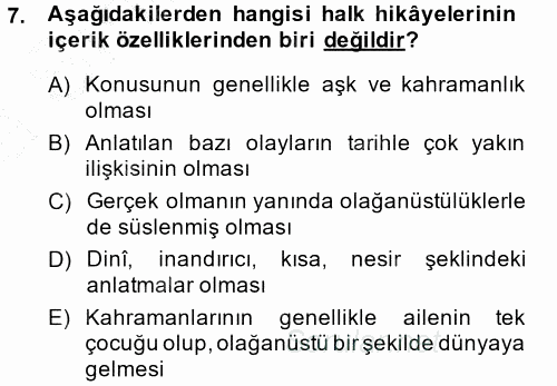 Halk Hikayeleri 2014 - 2015 Ara Sınavı 7.Soru