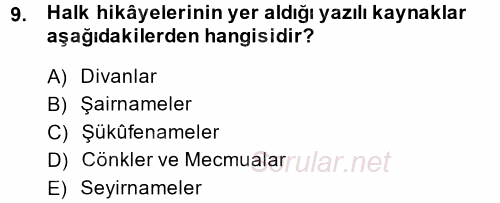 Halk Hikayeleri 2014 - 2015 Ara Sınavı 9.Soru