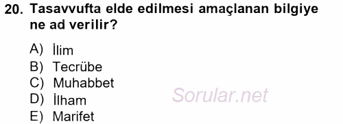 Türk İslam Edebiyatı 2014 - 2015 Tek Ders Sınavı 20.Soru