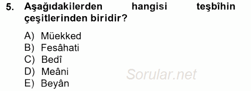 Türk İslam Edebiyatı 2014 - 2015 Tek Ders Sınavı 5.Soru
