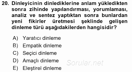 Türk Dili 2 2017 - 2018 Dönem Sonu Sınavı 20.Soru