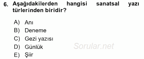 Türk Dili 2 2017 - 2018 Dönem Sonu Sınavı 6.Soru