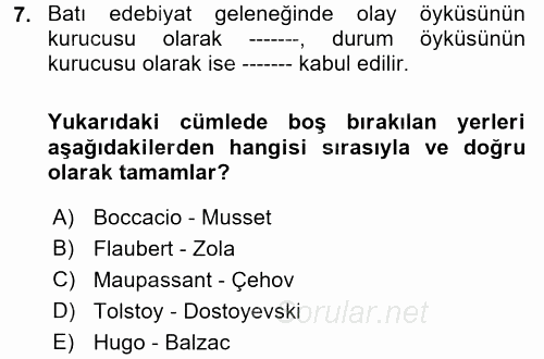 Türk Dili 2 2017 - 2018 Dönem Sonu Sınavı 7.Soru